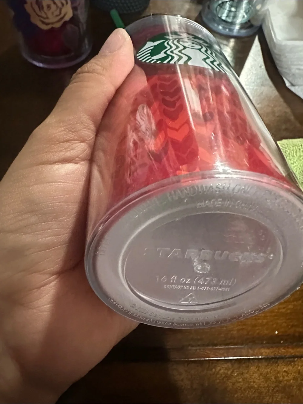 Starbucks Red Heart Pattern Stainless Tumbler with Green Logo